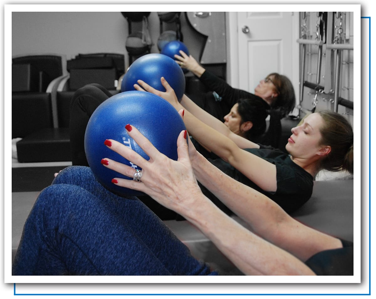 Women exercising during a group Pilates in a private PIlates studio located in Smithtown NY